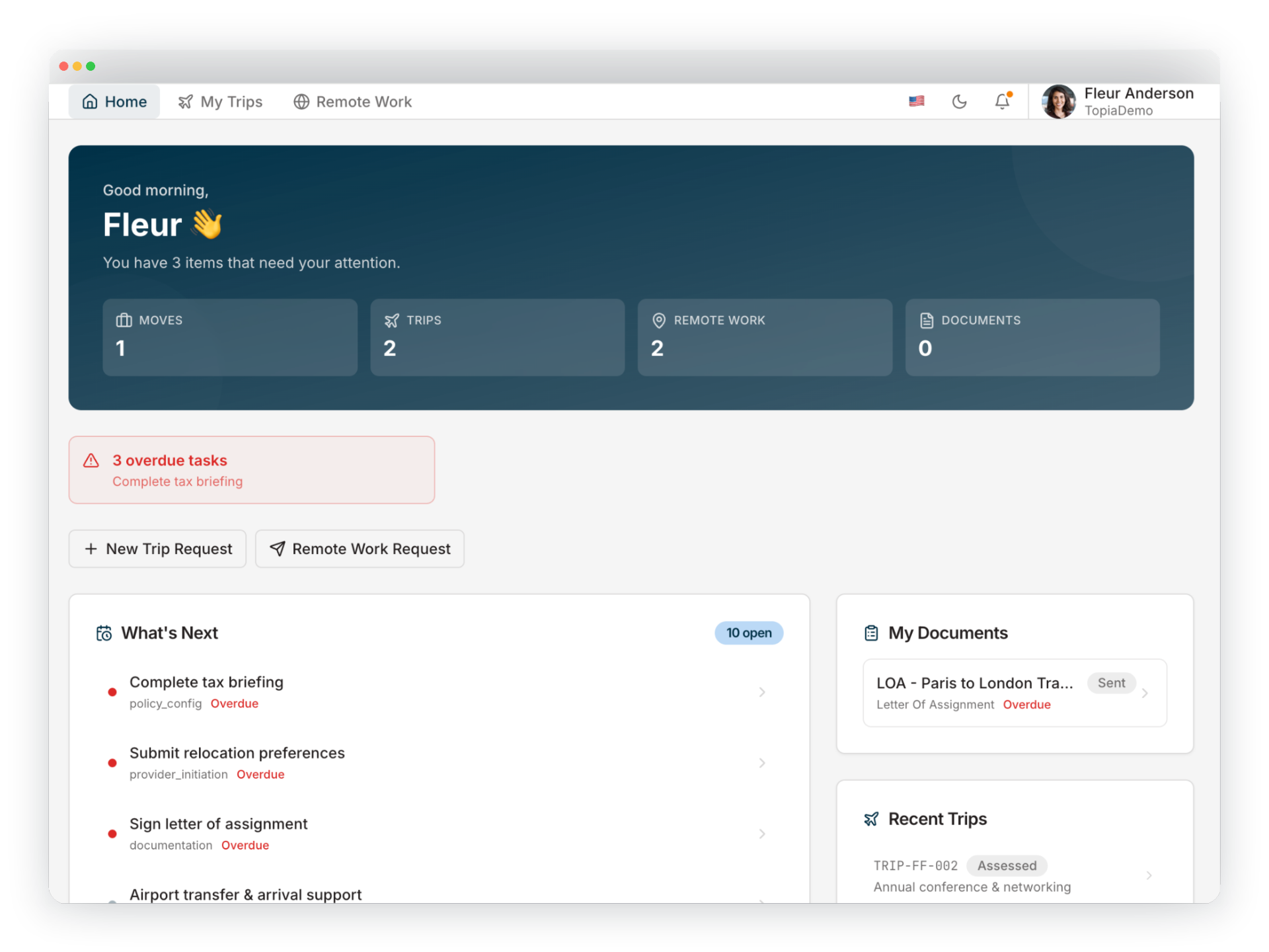 Remote Work Management interactive map and request intake
