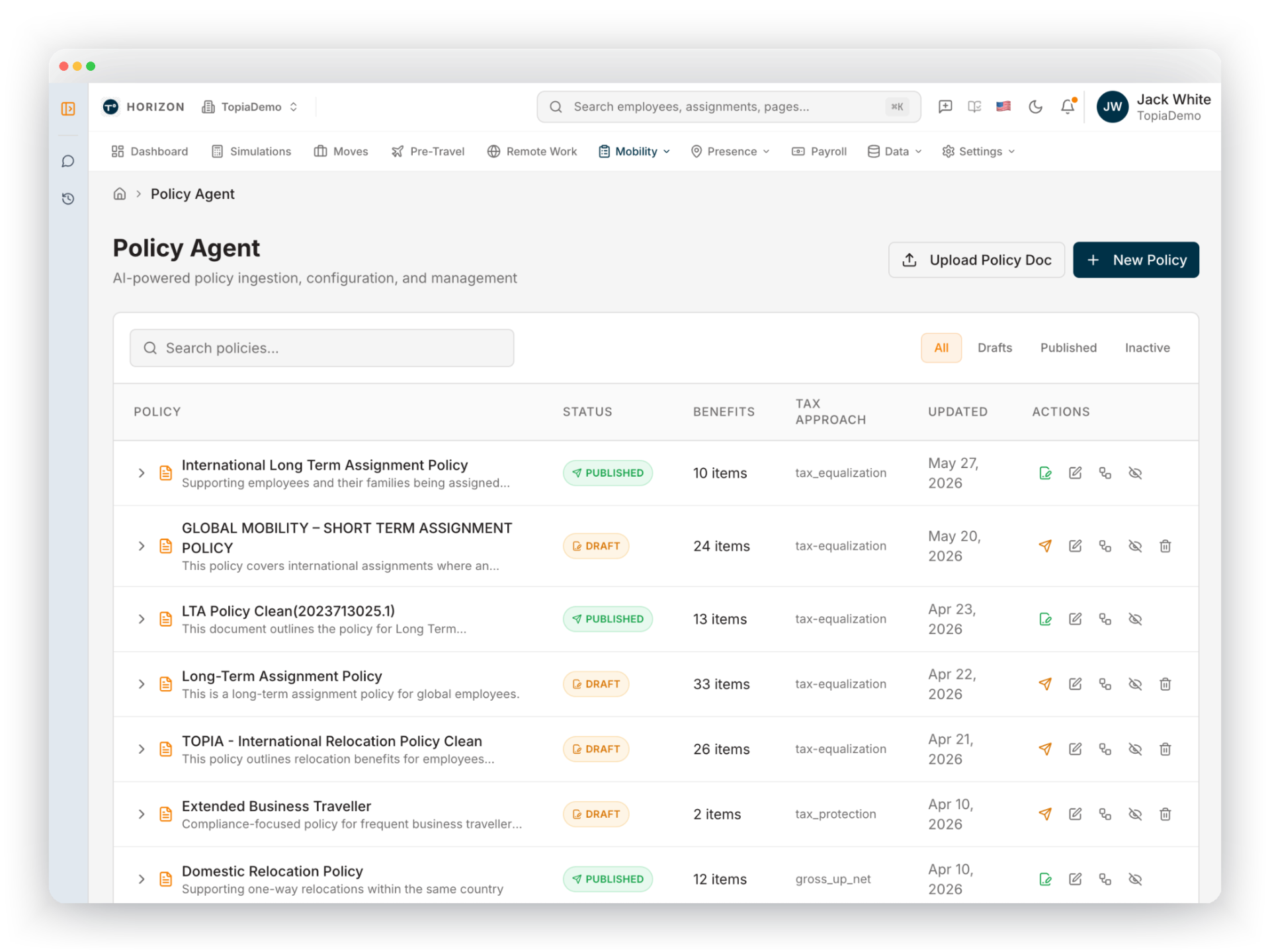 AI-Assisted Policy Builder policy list view